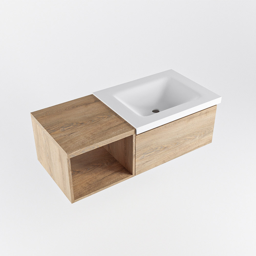 MONDIAZ BUKLA 100cm mueble de baño con módulo abierto 40 Washed Oak 1 cajón. Lavabo CLOUD derecho sin orificios color Talc 5 MONDIAZ BUKLA 100cm mueble de baño con módulo abierto 40 Washed Oak 1 cajón. Lavabo CLOUD derecho sin orificios color Talc - Imagen 5