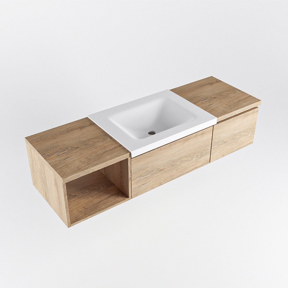 MONDIAZ BUKLA 140cm mueble de baño con módulo abierto 40 izquierda Washed Oak 2 cajones. Lavabo CLOUD centro 1 orificio color Talc 5 MONDIAZ BUKLA 140cm mueble de baño con módulo abierto 40 izquierda Washed Oak 2 cajones. Lavabo CLOUD centro 1 orificio color Talc - Imagen 5
