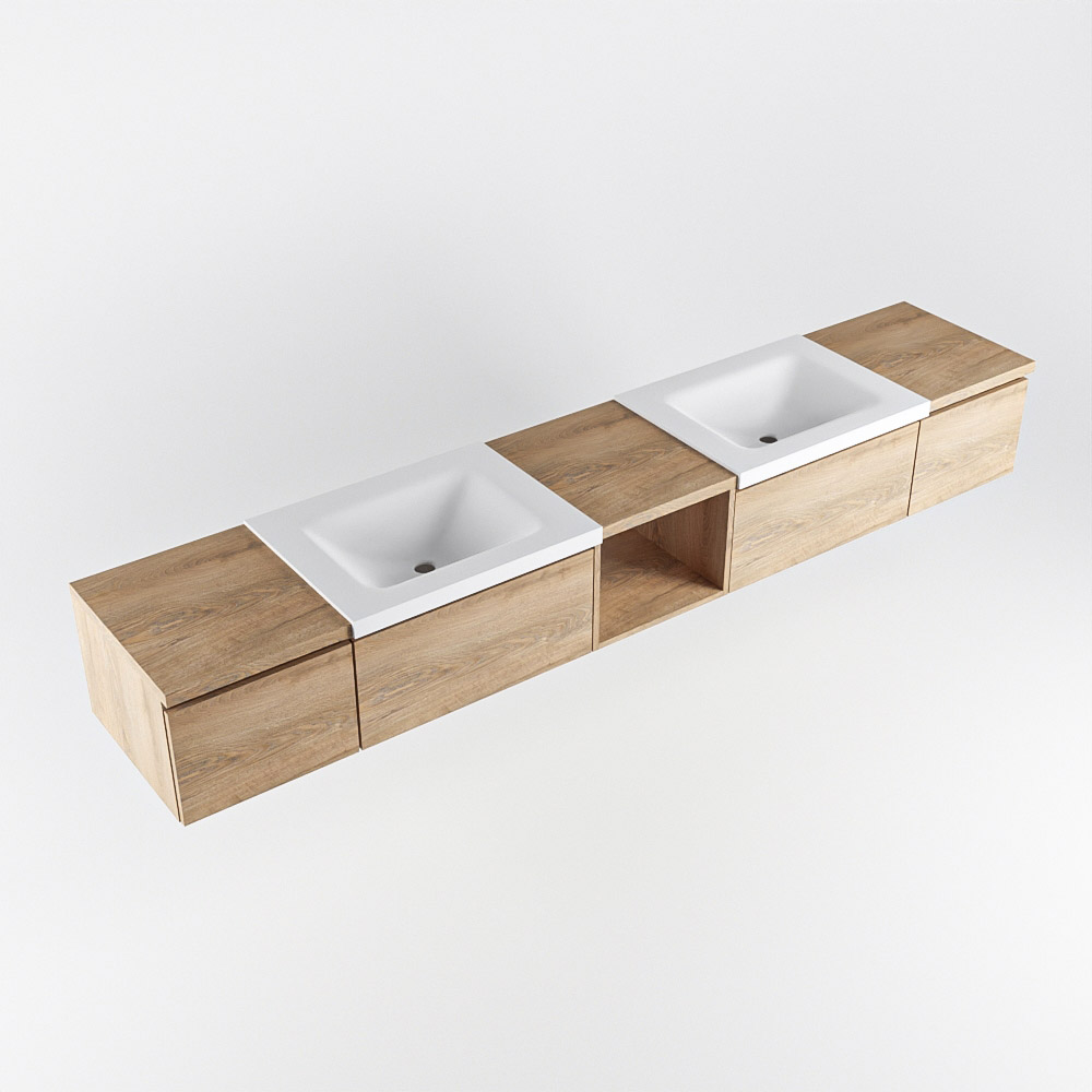 MONDIAZ BUKLA 240cm mueble de baño con módulo abierto 40 centro Washed Oak 4 cajones. Lavabo CLOUD duble 2 orificios color Talc 5 MONDIAZ BUKLA 240cm mueble de baño con módulo abierto 40 centro Washed Oak 4 cajones. Lavabo CLOUD duble 2 orificios color Talc - Imagen 5