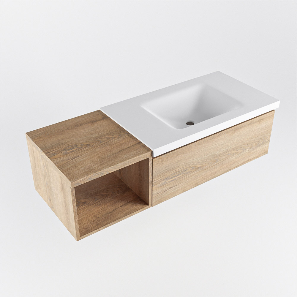 MONDIAZ BUKLA 120cm mueble de baño con módulo abierto 40 Washed Oak 1 cajón. Lavabo CLOUD derecho sin orificios color Talc 5 MONDIAZ BUKLA 120cm mueble de baño con módulo abierto 40 Washed Oak 1 cajón. Lavabo CLOUD derecho sin orificios color Talc - Imagen 5