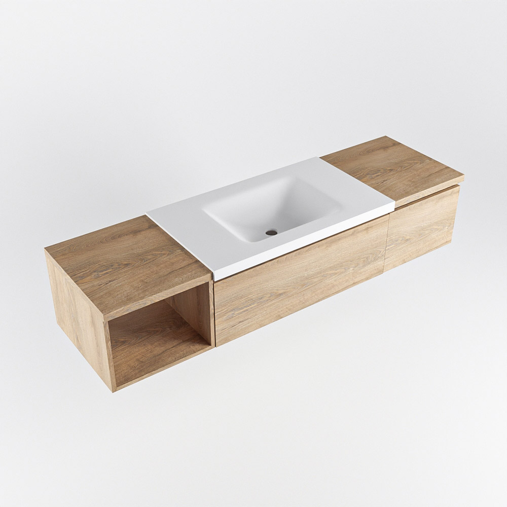 MONDIAZ BUKLA 160cm mueble de baño con módulo abierto 40 izquierda Washed Oak 2 cajones. Lavabo CLOUD centro 1 orificio color Talc 5 MONDIAZ BUKLA 160cm mueble de baño con módulo abierto 40 izquierda Washed Oak 2 cajones. Lavabo CLOUD centro 1 orificio color Talc - Imagen 5