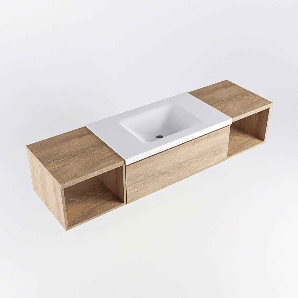 MONDIAZ BUKLA 160cm mueble de baño con módulo abierto 40 izquierda + derecho Washed Oak 1 cajón. Lavabo CLOUD centro 1 orificio color Talc 5 MONDIAZ BUKLA 160cm mueble de baño con módulo abierto 40 izquierda + derecho Washed Oak 1 cajón. Lavabo CLOUD centro 1 orificio color Talc - Imagen 5