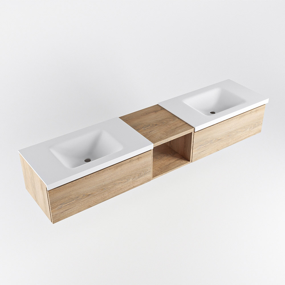 MONDIAZ BUKLA 200cm mueble de baño con módulo abierto 40 Washed Oak 2 cajones. Lavabo CLOUD duble sin orificios color Talc 5 MONDIAZ BUKLA 200cm mueble de baño con módulo abierto 40 Washed Oak 2 cajones. Lavabo CLOUD duble sin orificios color Talc - Imagen 5