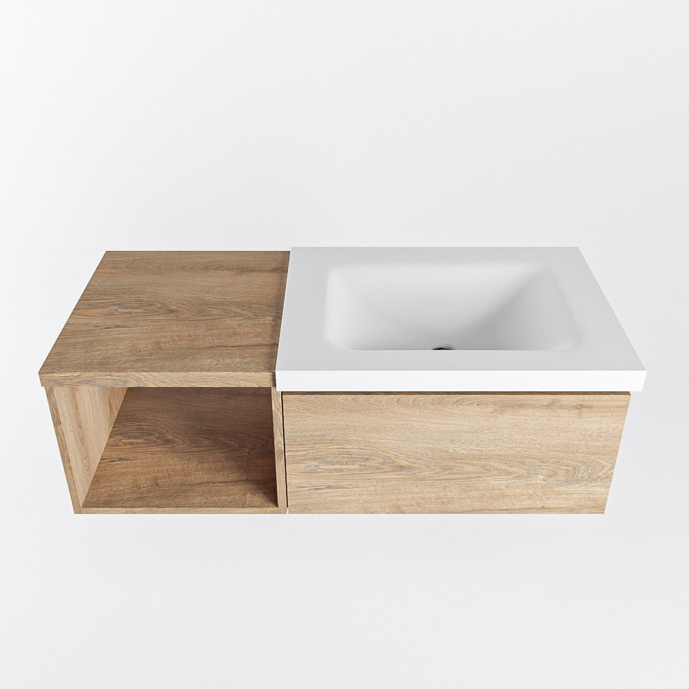 MONDIAZ BUKLA 100cm mueble de baño con módulo abierto 40 Washed Oak 1 cajón. Lavabo CLOUD derecho sin orificios color Talc 6 MONDIAZ BUKLA 100cm mueble de baño con módulo abierto 40 Washed Oak 1 cajón. Lavabo CLOUD derecho sin orificios color Talc - Imagen 6