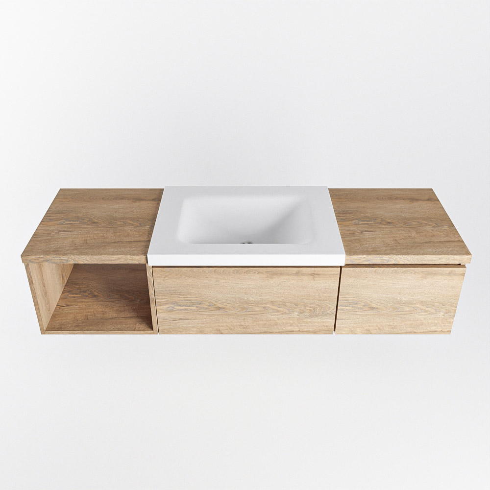 MONDIAZ BUKLA 140cm mueble de baño con módulo abierto 40 izquierda Washed Oak 2 cajones. Lavabo CLOUD centro 1 orificio color Talc 6 MONDIAZ BUKLA 140cm mueble de baño con módulo abierto 40 izquierda Washed Oak 2 cajones. Lavabo CLOUD centro 1 orificio color Talc - Imagen 6