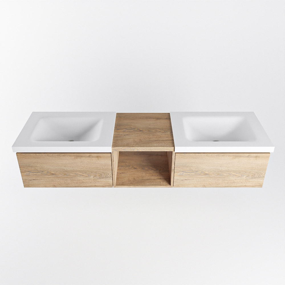MONDIAZ BUKLA 160cm mueble de baño con módulo abierto 40 Washed Oak 2 cajones. Lavabo CLOUD duble 2 orificios color Talc 6 MONDIAZ BUKLA 160cm mueble de baño con módulo abierto 40 Washed Oak 2 cajones. Lavabo CLOUD duble 2 orificios color Talc - Imagen 6
