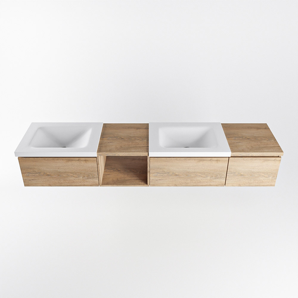 MONDIAZ BUKLA 200cm mueble de baño con módulo abierto 40 izquierda Washed Oak 3 cajones. Lavabo CLOUD duble 2 orificios color Talc 6 MONDIAZ BUKLA 200cm mueble de baño con módulo abierto 40 izquierda Washed Oak 3 cajones. Lavabo CLOUD duble 2 orificios color Talc - Imagen 6