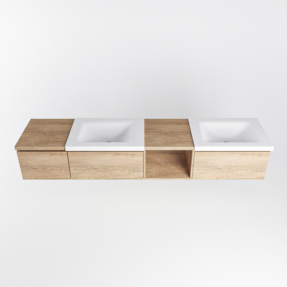 MONDIAZ BUKLA 200cm mueble de baño con módulo abierto 40 derecho Washed Oak 3 cajones. Lavabo CLOUD duble sin orificios color Talc 6 MONDIAZ BUKLA 200cm mueble de baño con módulo abierto 40 derecho Washed Oak 3 cajones. Lavabo CLOUD duble sin orificios color Talc - Imagen 6