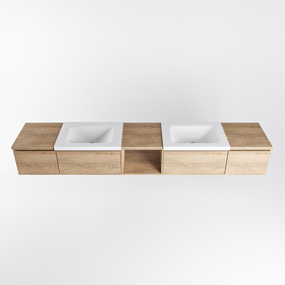 MONDIAZ BUKLA 240cm mueble de baño con módulo abierto 40 centro Washed Oak 4 cajones. Lavabo CLOUD duble 2 orificios color Talc 6 MONDIAZ BUKLA 240cm mueble de baño con módulo abierto 40 centro Washed Oak 4 cajones. Lavabo CLOUD duble 2 orificios color Talc - Imagen 6