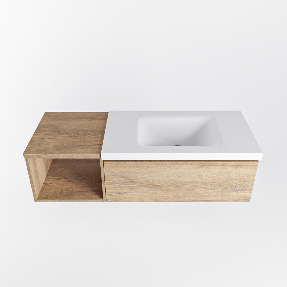 MONDIAZ BUKLA 120cm mueble de baño con módulo abierto 40 Washed Oak 1 cajón. Lavabo CLOUD derecho sin orificios color Talc 6 MONDIAZ BUKLA 120cm mueble de baño con módulo abierto 40 Washed Oak 1 cajón. Lavabo CLOUD derecho sin orificios color Talc - Imagen 6