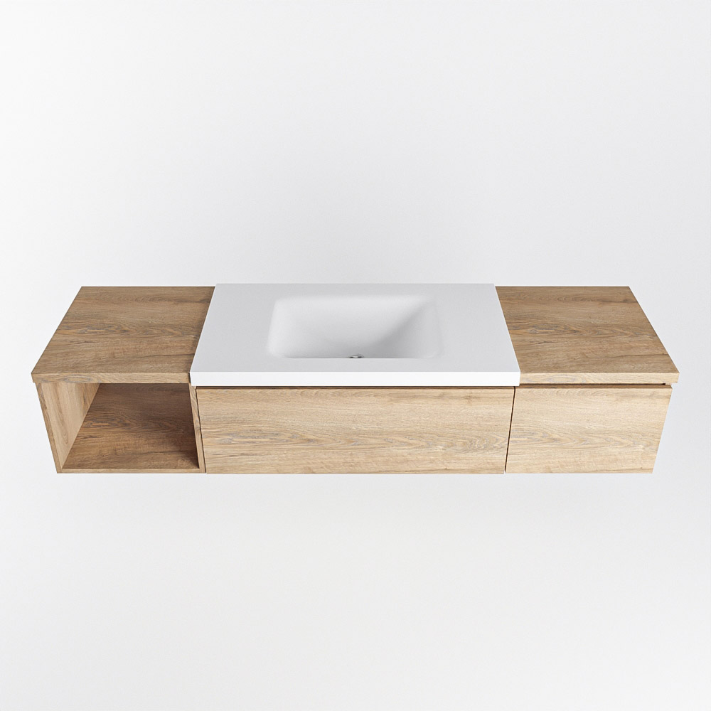 MONDIAZ BUKLA 160cm mueble de baño con módulo abierto 40 izquierda Washed Oak 2 cajones. Lavabo CLOUD centro 1 orificio color Talc 6 MONDIAZ BUKLA 160cm mueble de baño con módulo abierto 40 izquierda Washed Oak 2 cajones. Lavabo CLOUD centro 1 orificio color Talc - Imagen 6
