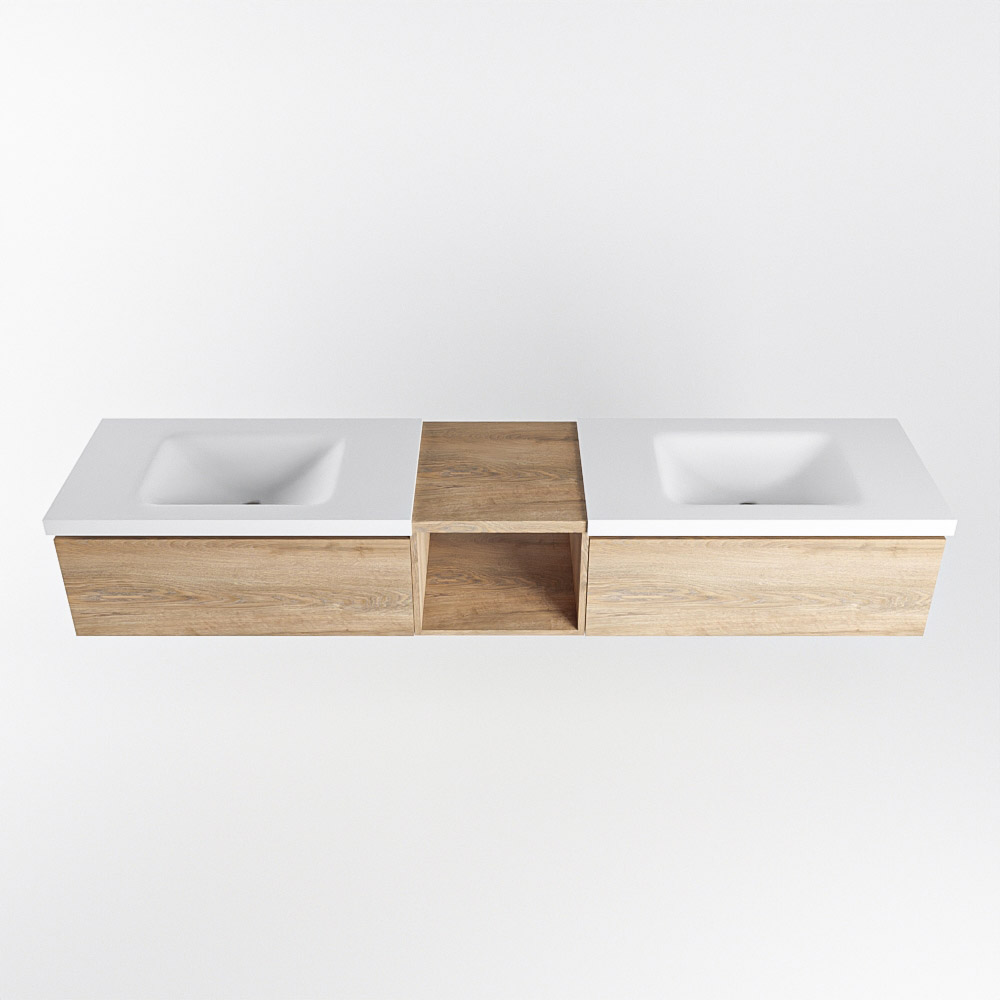 MONDIAZ BUKLA 200cm mueble de baño con módulo abierto 40 Washed Oak 2 cajones. Lavabo CLOUD duble sin orificios color Talc 6 MONDIAZ BUKLA 200cm mueble de baño con módulo abierto 40 Washed Oak 2 cajones. Lavabo CLOUD duble sin orificios color Talc - Imagen 6