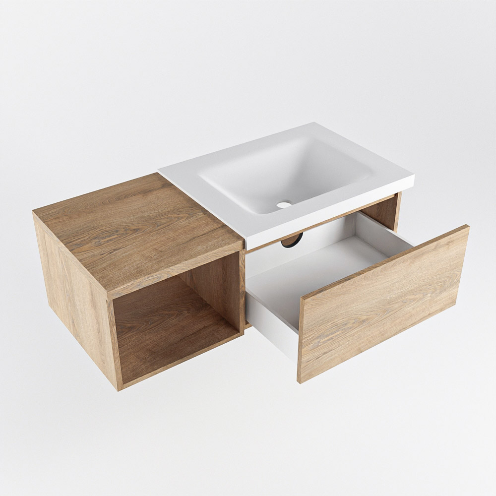 MONDIAZ BUKLA 100cm mueble de baño con módulo abierto 40 Washed Oak 1 cajón. Lavabo CLOUD derecho sin orificios color Talc 4 MONDIAZ BUKLA 100cm mueble de baño con módulo abierto 40 Washed Oak 1 cajón. Lavabo CLOUD derecho sin orificios color Talc - Imagen 4