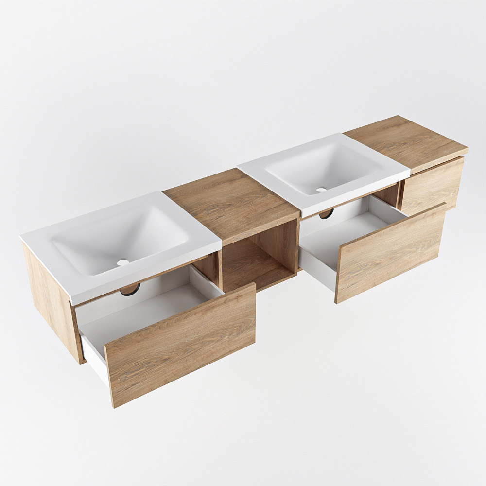 MONDIAZ BUKLA 200cm mueble de baño con módulo abierto 40 izquierda Washed Oak 3 cajones. Lavabo CLOUD duble 2 orificios color Talc 4 MONDIAZ BUKLA 200cm mueble de baño con módulo abierto 40 izquierda Washed Oak 3 cajones. Lavabo CLOUD duble 2 orificios color Talc - Imagen 4