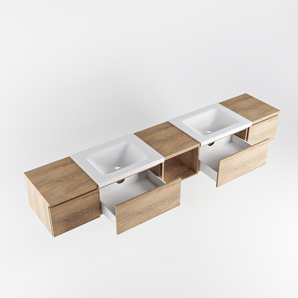 MONDIAZ BUKLA 240cm mueble de baño con módulo abierto 40 centro Washed Oak 4 cajones. Lavabo CLOUD duble 2 orificios color Talc 4 MONDIAZ BUKLA 240cm mueble de baño con módulo abierto 40 centro Washed Oak 4 cajones. Lavabo CLOUD duble 2 orificios color Talc - Imagen 4