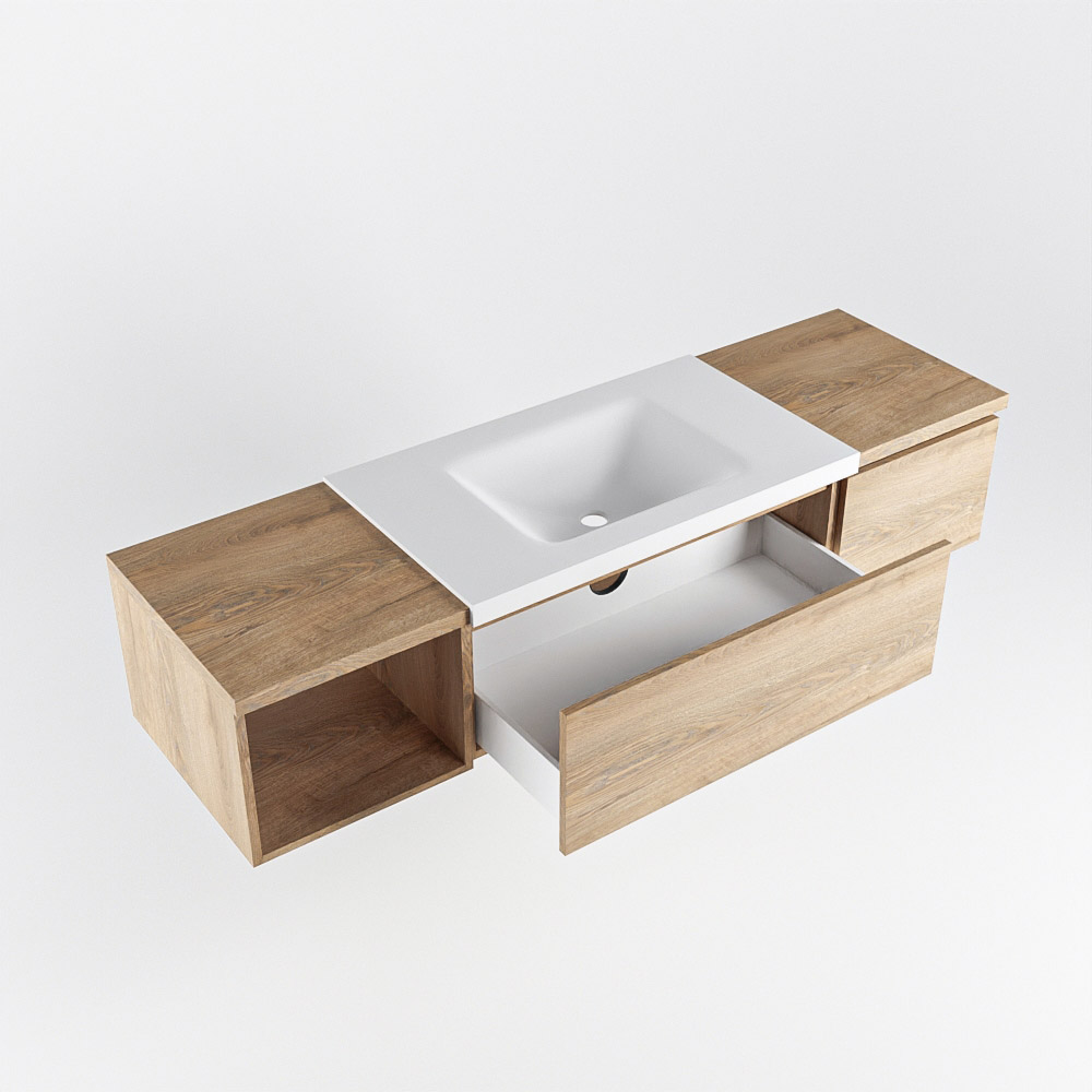 MONDIAZ BUKLA 160cm mueble de baño con módulo abierto 40 izquierda Washed Oak 2 cajones. Lavabo CLOUD centro 1 orificio color Talc 4 MONDIAZ BUKLA 160cm mueble de baño con módulo abierto 40 izquierda Washed Oak 2 cajones. Lavabo CLOUD centro 1 orificio color Talc - Imagen 4