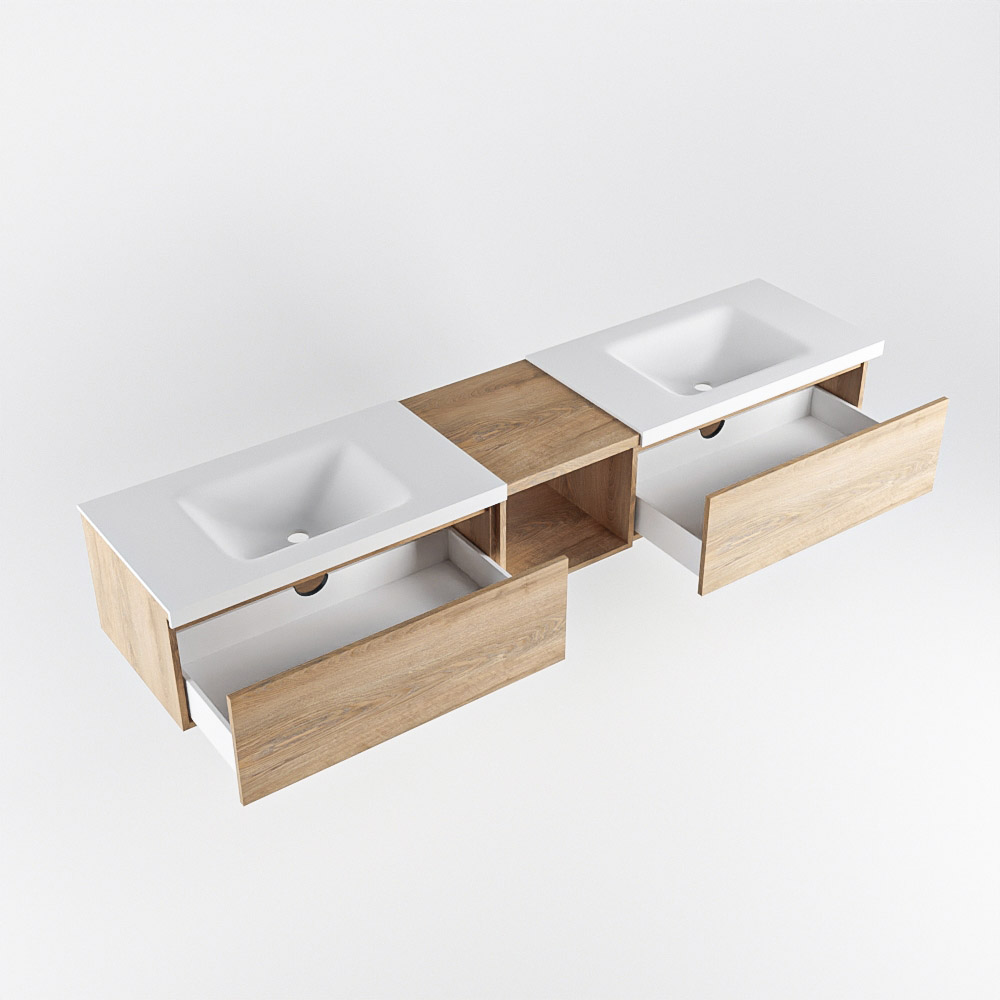 MONDIAZ BUKLA 200cm mueble de baño con módulo abierto 40 Washed Oak 2 cajones. Lavabo CLOUD duble sin orificios color Talc 4 MONDIAZ BUKLA 200cm mueble de baño con módulo abierto 40 Washed Oak 2 cajones. Lavabo CLOUD duble sin orificios color Talc - Imagen 4