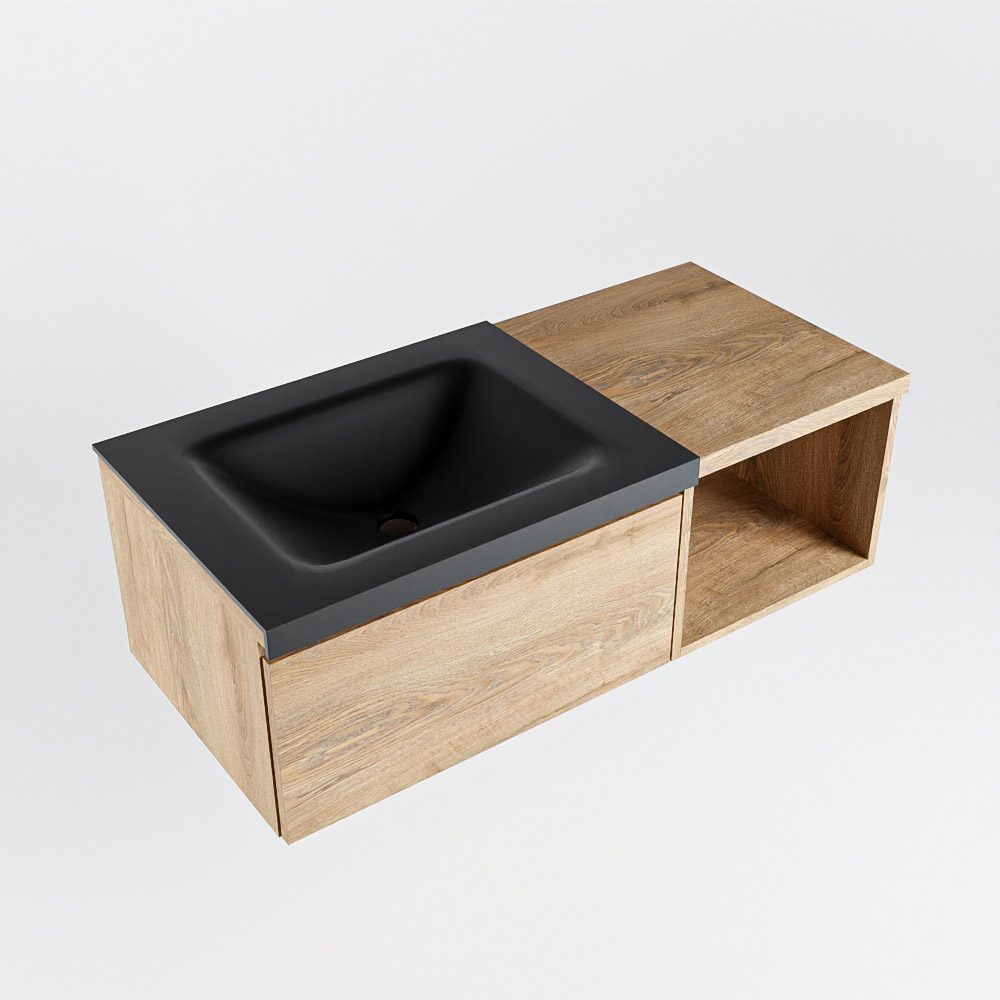 MONDIAZ BUKLA 100cm mueble de baño con módulo abierto 40 Washed Oak 1 cajón. Lavabo CLOUD izquierda 1 orificio color Urban 5 MONDIAZ BUKLA 100cm mueble de baño con módulo abierto 40 Washed Oak 1 cajón. Lavabo CLOUD izquierda 1 orificio color Urban - Imagen 5