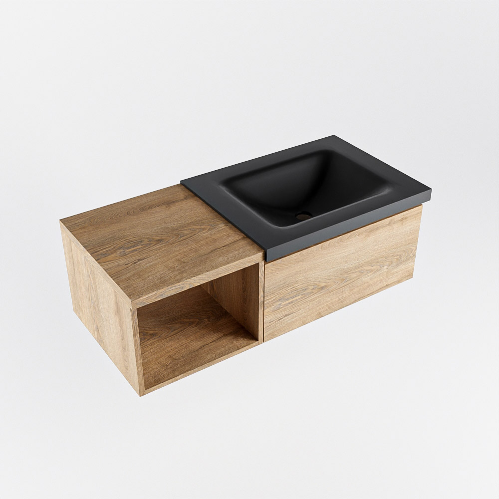 MONDIAZ BUKLA 100cm mueble de baño con módulo abierto 40 Washed Oak 1 cajón. Lavabo CLOUD derecho 1 orificio color Urban 5 MONDIAZ BUKLA 100cm mueble de baño con módulo abierto 40 Washed Oak 1 cajón. Lavabo CLOUD derecho 1 orificio color Urban - Imagen 5