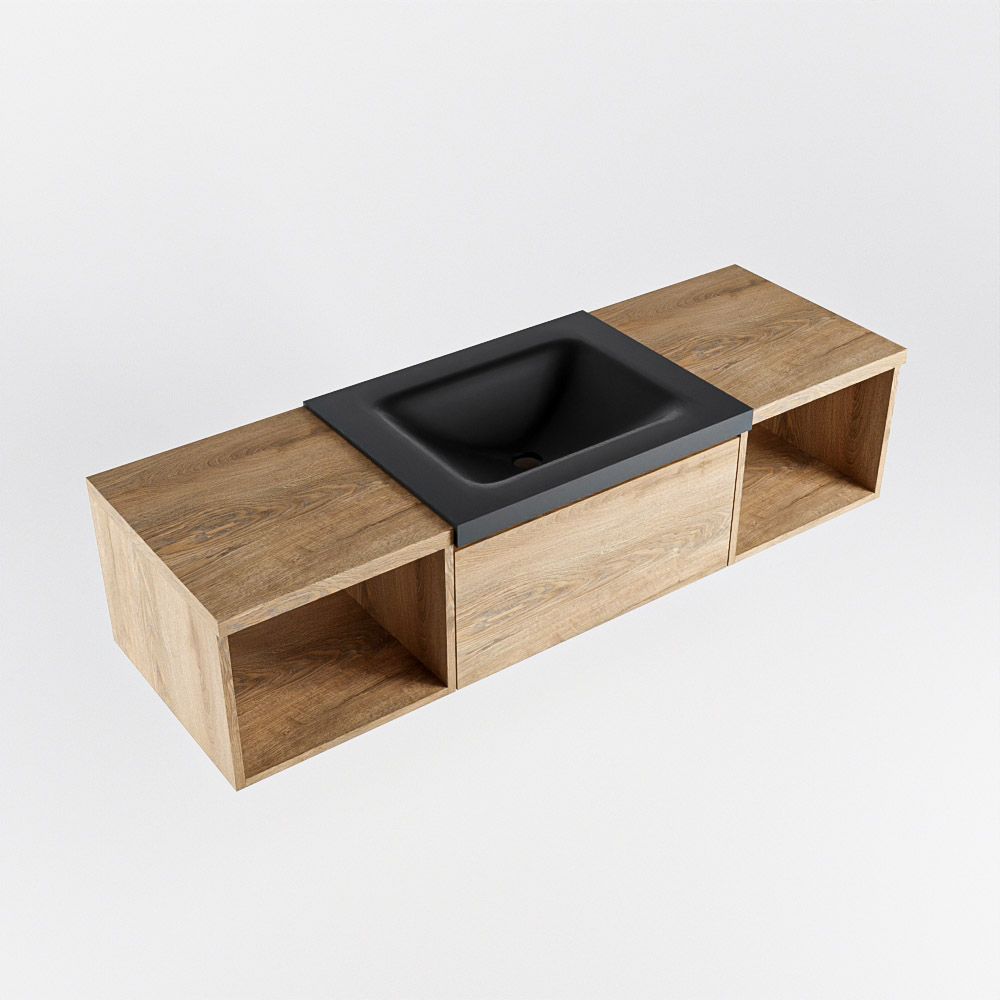 MONDIAZ BUKLA 140cm mueble de baño con módulo abierto 40 izquierda + derecho Washed Oak 1 cajón. Lavabo CLOUD centro 1 orificio color Urban 5 MONDIAZ BUKLA 140cm mueble de baño con módulo abierto 40 izquierda + derecho Washed Oak 1 cajón. Lavabo CLOUD centro 1 orificio color Urban - Imagen 5