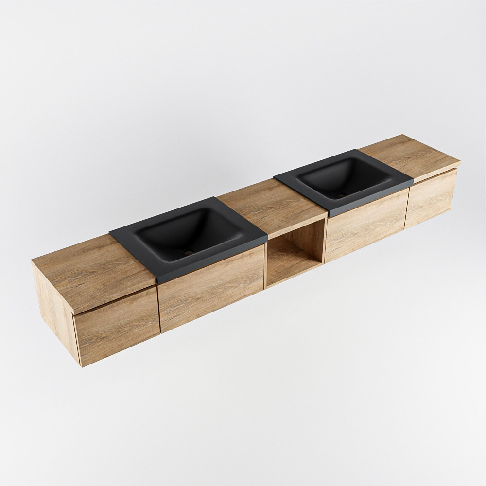 MONDIAZ BUKLA 240cm mueble de baño con módulo abierto 40 centro Washed Oak 4 cajones. Lavabo CLOUD duble sin orificios color Urban 5 MONDIAZ BUKLA 240cm mueble de baño con módulo abierto 40 centro Washed Oak 4 cajones. Lavabo CLOUD duble sin orificios color Urban - Imagen 5