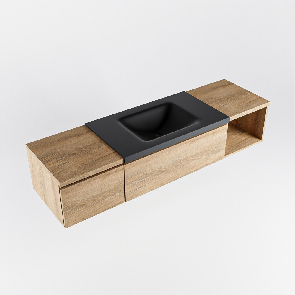 MONDIAZ BUKLA 160cm mueble de baño con módulo abierto 40 derecho Washed Oak 2 cajones. Lavabo CLOUD centro 1 orificio color Urban 5 MONDIAZ BUKLA 160cm mueble de baño con módulo abierto 40 derecho Washed Oak 2 cajones. Lavabo CLOUD centro 1 orificio color Urban - Imagen 5