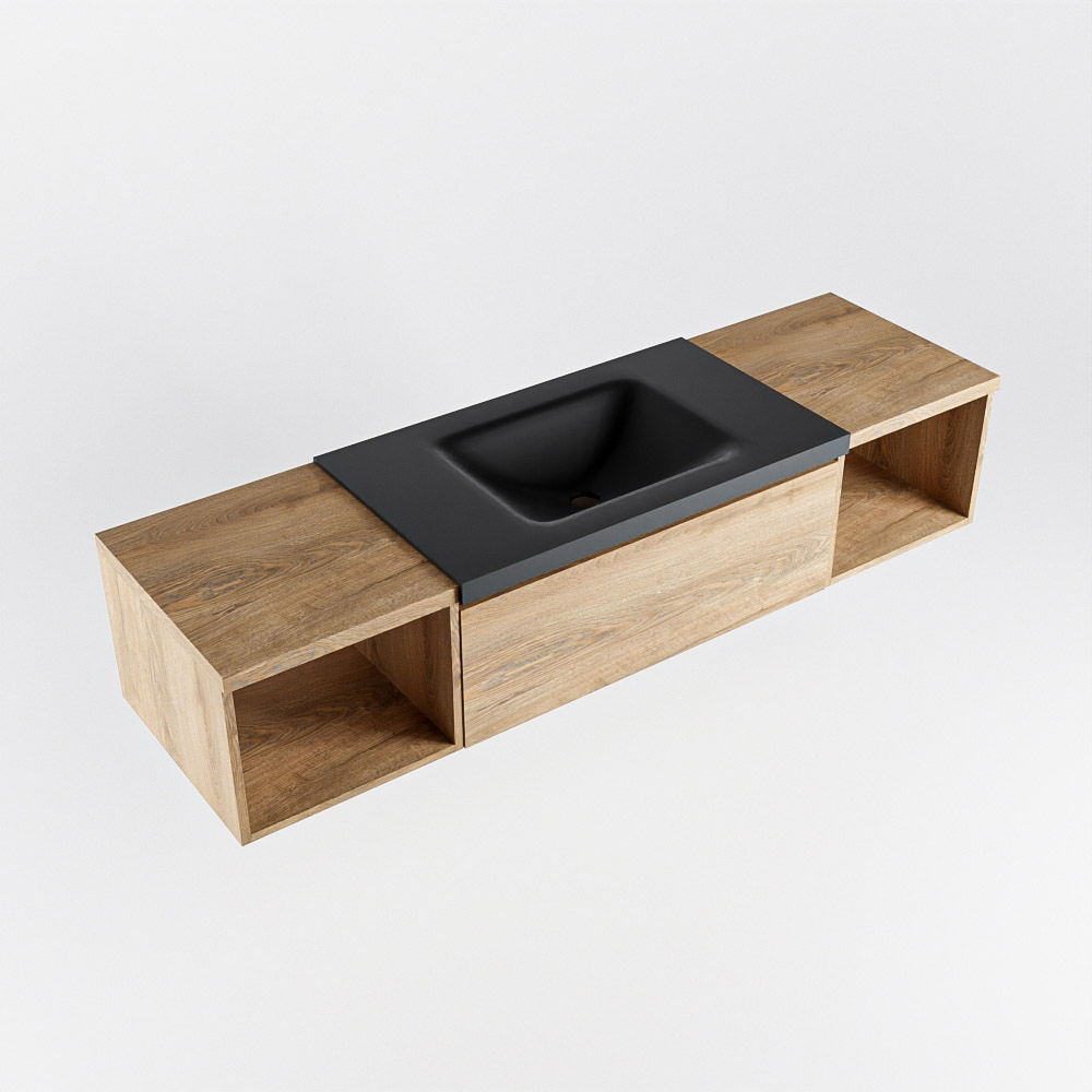 MONDIAZ BUKLA 160cm mueble de baño con módulo abierto 40 izquierda + derecho Washed Oak 1 cajón. Lavabo CLOUD centro 1 orificio color Urban 5 MONDIAZ BUKLA 160cm mueble de baño con módulo abierto 40 izquierda + derecho Washed Oak 1 cajón. Lavabo CLOUD centro 1 orificio color Urban - Imagen 5