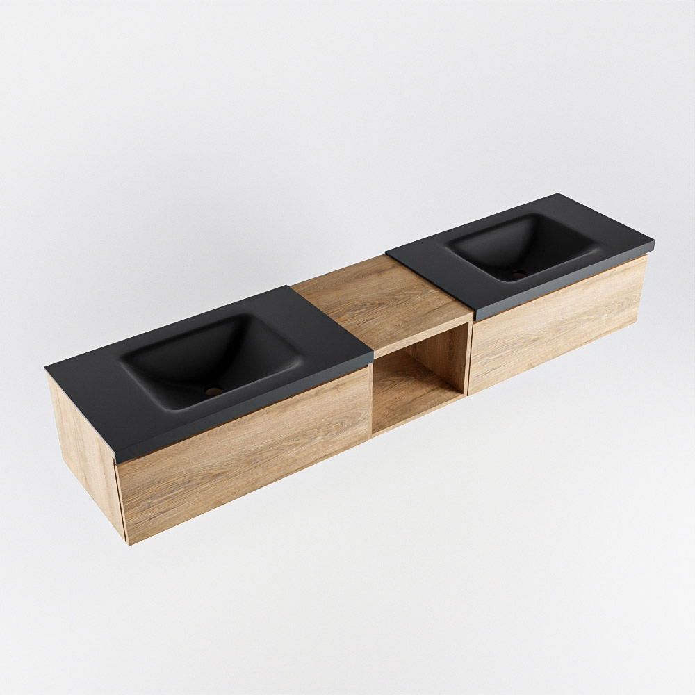 MONDIAZ BUKLA 200cm mueble de baño con módulo abierto 40 Washed Oak 2 cajones. Lavabo CLOUD duble 2 orificios color Urban 5 MONDIAZ BUKLA 200cm mueble de baño con módulo abierto 40 Washed Oak 2 cajones. Lavabo CLOUD duble 2 orificios color Urban - Imagen 5