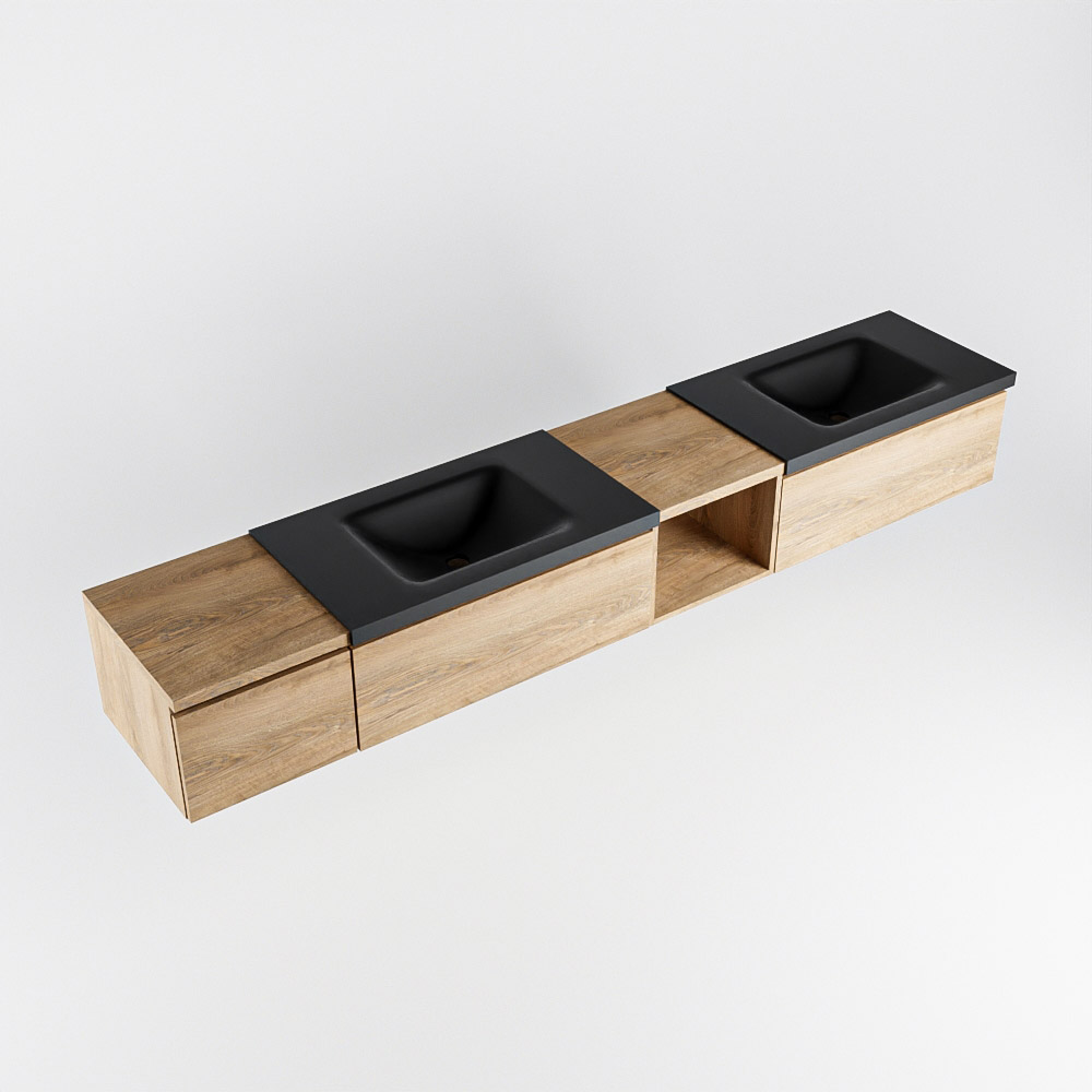 MONDIAZ BUKLA 240cm mueble de baño con módulo abierto 40 derecho Washed Oak 3 cajones. Lavabo CLOUD duble sin orificios color Urban 5 MONDIAZ BUKLA 240cm mueble de baño con módulo abierto 40 derecho Washed Oak 3 cajones. Lavabo CLOUD duble sin orificios color Urban - Imagen 5
