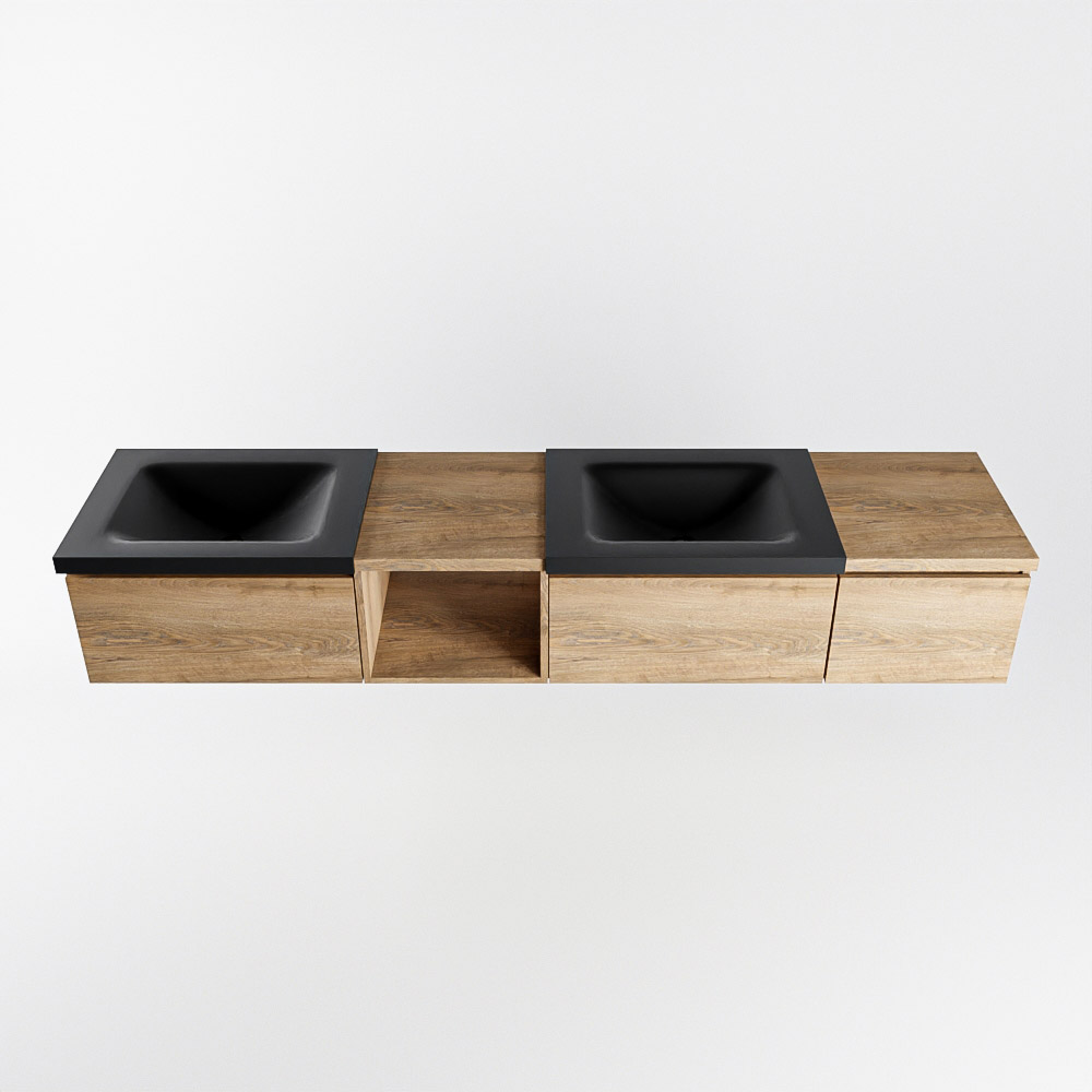 MONDIAZ BUKLA 200cm mueble de baño con módulo abierto 40 izquierda Washed Oak 3 cajones. Lavabo CLOUD duble sin orificios color Urban 6 MONDIAZ BUKLA 200cm mueble de baño con módulo abierto 40 izquierda Washed Oak 3 cajones. Lavabo CLOUD duble sin orificios color Urban - Imagen 6