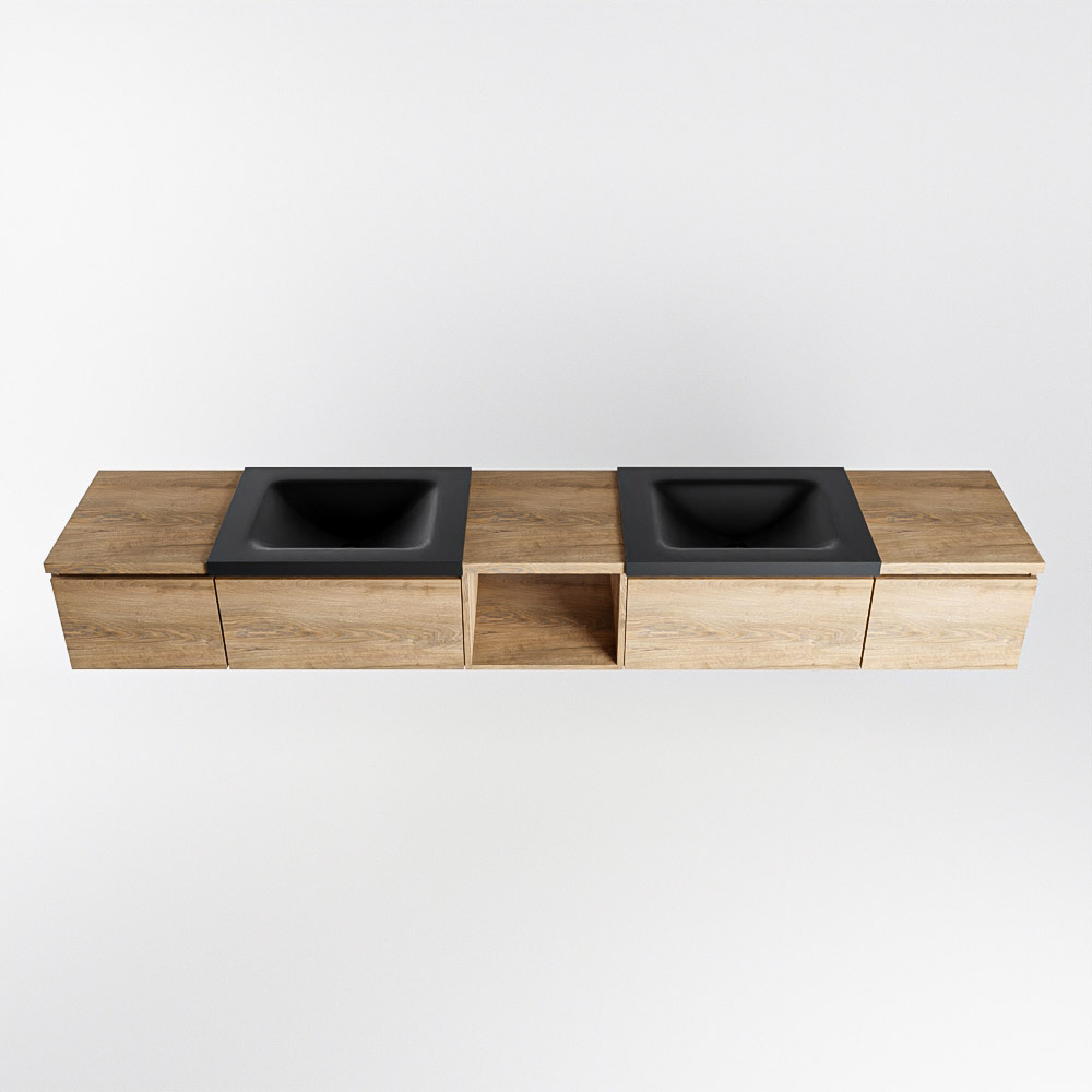 MONDIAZ BUKLA 240cm mueble de baño con módulo abierto 40 centro Washed Oak 4 cajones. Lavabo CLOUD duble sin orificios color Urban 6 MONDIAZ BUKLA 240cm mueble de baño con módulo abierto 40 centro Washed Oak 4 cajones. Lavabo CLOUD duble sin orificios color Urban - Imagen 6