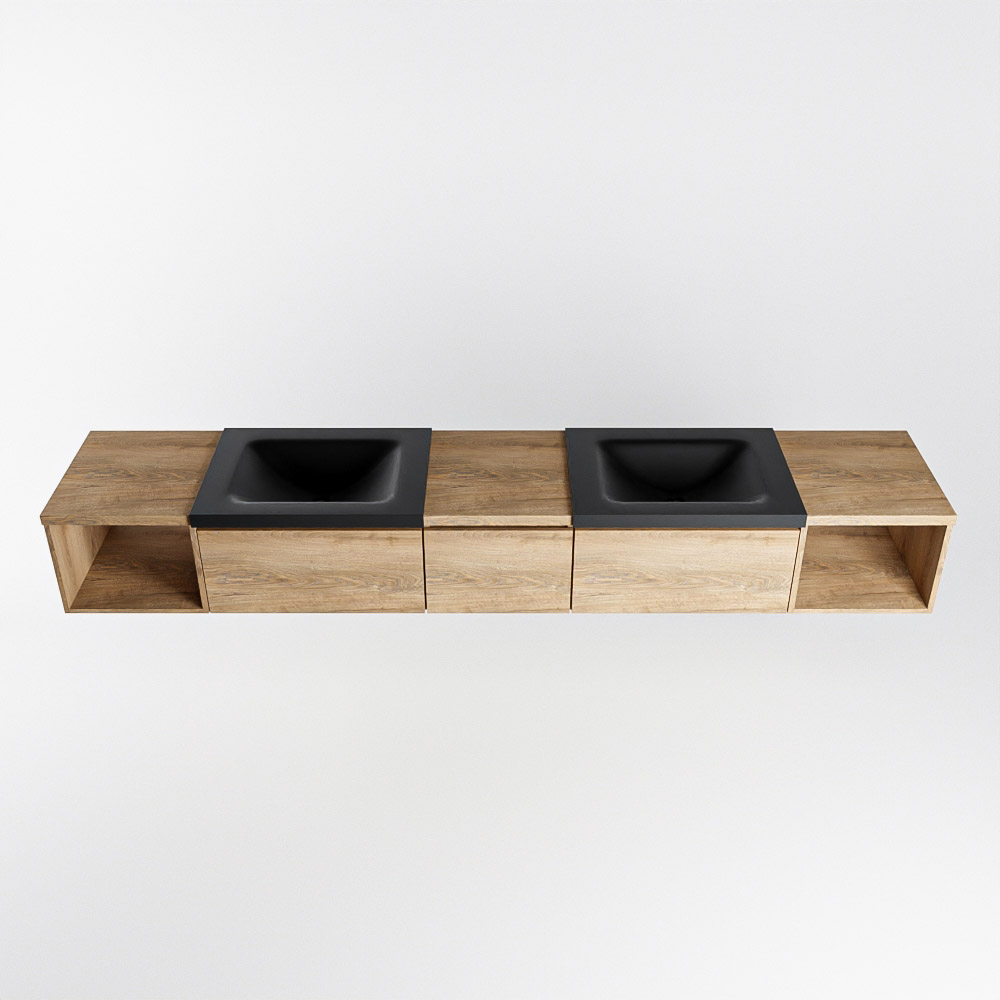 MONDIAZ BUKLA 240cm mueble de baño con módulo abierto 40 izquierda + derecho Washed Oak 3 cajones. Lavabo CLOUD duble 2 orificios color Urban 6 MONDIAZ BUKLA 240cm mueble de baño con módulo abierto 40 izquierda + derecho Washed Oak 3 cajones. Lavabo CLOUD duble 2 orificios color Urban - Imagen 6