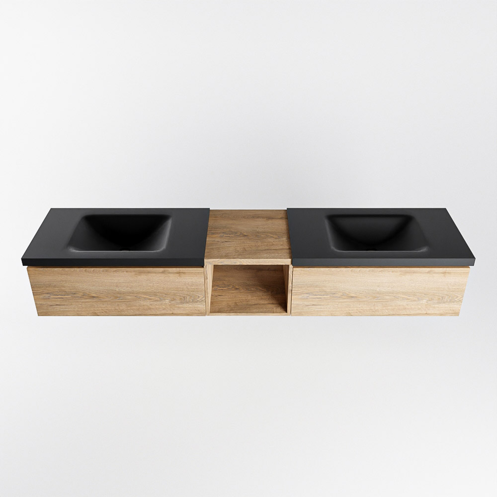 MONDIAZ BUKLA 200cm mueble de baño con módulo abierto 40 Washed Oak 2 cajones. Lavabo CLOUD duble 2 orificios color Urban 6 MONDIAZ BUKLA 200cm mueble de baño con módulo abierto 40 Washed Oak 2 cajones. Lavabo CLOUD duble 2 orificios color Urban - Imagen 6
