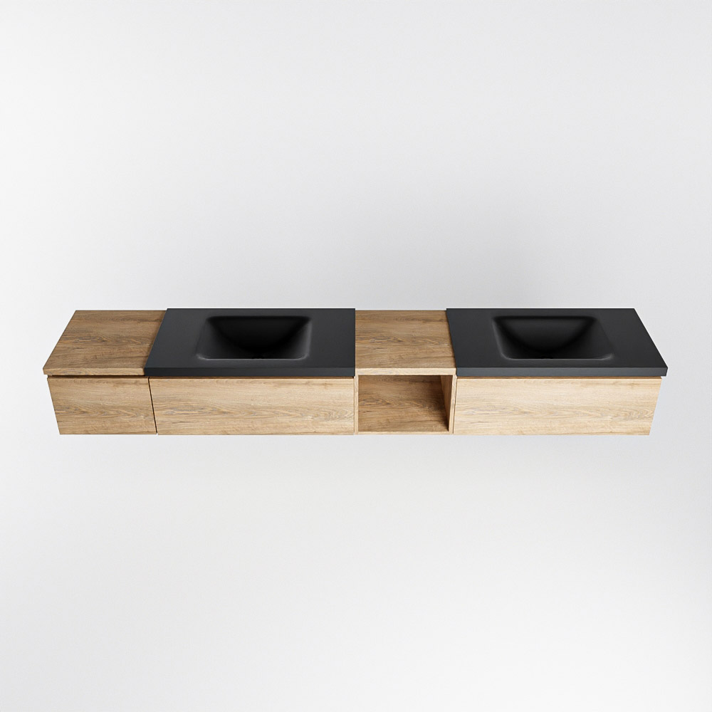 MONDIAZ BUKLA 240cm mueble de baño con módulo abierto 40 derecho Washed Oak 3 cajones. Lavabo CLOUD duble sin orificios color Urban 6 MONDIAZ BUKLA 240cm mueble de baño con módulo abierto 40 derecho Washed Oak 3 cajones. Lavabo CLOUD duble sin orificios color Urban - Imagen 6