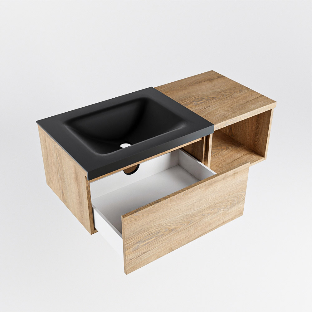 MONDIAZ BUKLA 100cm mueble de baño con módulo abierto 40 Washed Oak 1 cajón. Lavabo CLOUD izquierda sin orificios color Urban 4 MONDIAZ BUKLA 100cm mueble de baño con módulo abierto 40 Washed Oak 1 cajón. Lavabo CLOUD izquierda sin orificios color Urban - Imagen 4