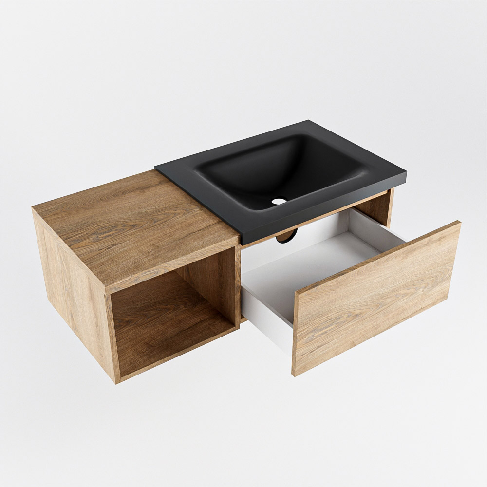 MONDIAZ BUKLA 100cm mueble de baño con módulo abierto 40 Washed Oak 1 cajón. Lavabo CLOUD derecho 1 orificio color Urban 4 MONDIAZ BUKLA 100cm mueble de baño con módulo abierto 40 Washed Oak 1 cajón. Lavabo CLOUD derecho 1 orificio color Urban - Imagen 4
