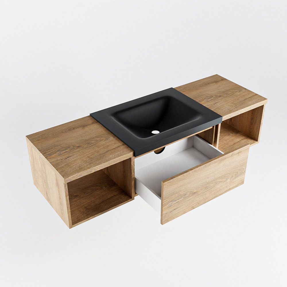 MONDIAZ BUKLA 140cm mueble de baño con módulo abierto 40 izquierda + derecho Washed Oak 1 cajón. Lavabo CLOUD centro 1 orificio color Urban 4 MONDIAZ BUKLA 140cm mueble de baño con módulo abierto 40 izquierda + derecho Washed Oak 1 cajón. Lavabo CLOUD centro 1 orificio color Urban - Imagen 4