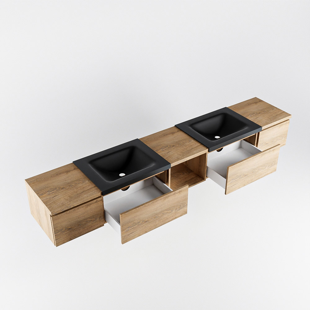 MONDIAZ BUKLA 240cm mueble de baño con módulo abierto 40 centro Washed Oak 4 cajones. Lavabo CLOUD duble sin orificios color Urban 4 MONDIAZ BUKLA 240cm mueble de baño con módulo abierto 40 centro Washed Oak 4 cajones. Lavabo CLOUD duble sin orificios color Urban - Imagen 4