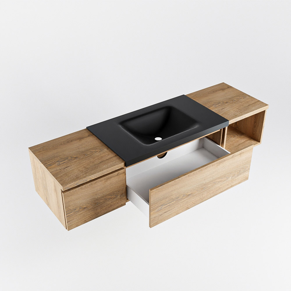 MONDIAZ BUKLA 160cm mueble de baño con módulo abierto 40 derecho Washed Oak 2 cajones. Lavabo CLOUD centro 1 orificio color Urban 4 MONDIAZ BUKLA 160cm mueble de baño con módulo abierto 40 derecho Washed Oak 2 cajones. Lavabo CLOUD centro 1 orificio color Urban - Imagen 4