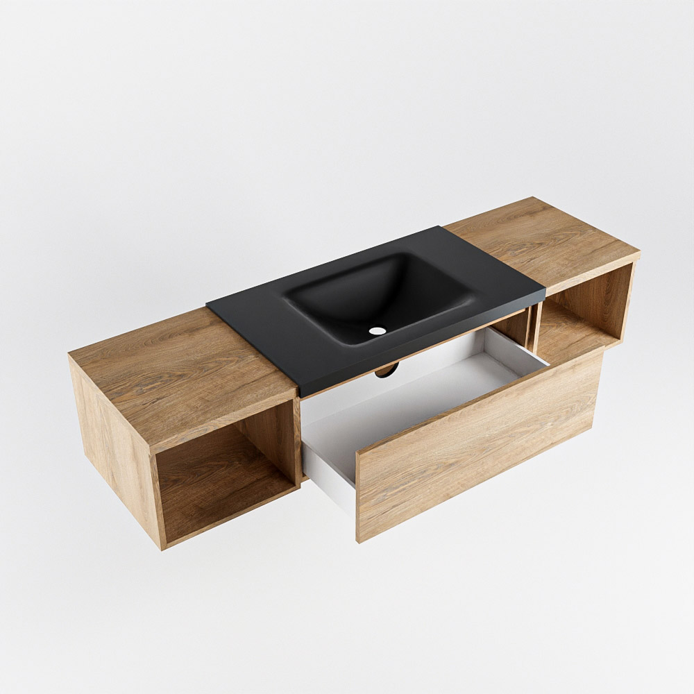 MONDIAZ BUKLA 160cm mueble de baño con módulo abierto 40 izquierda + derecho Washed Oak 1 cajón. Lavabo CLOUD centro sin orificios color Urban 4 MONDIAZ BUKLA 160cm mueble de baño con módulo abierto 40 izquierda + derecho Washed Oak 1 cajón. Lavabo CLOUD centro sin orificios color Urban - Imagen 4