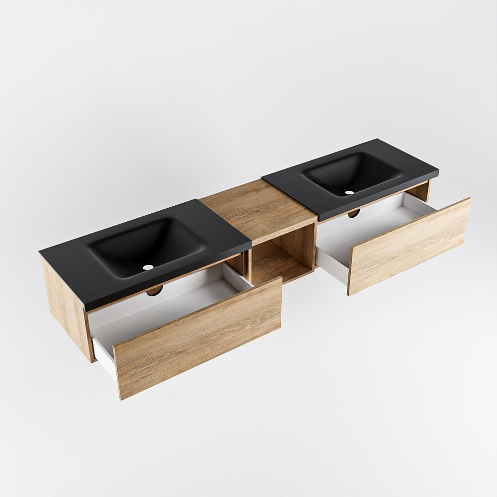 MONDIAZ BUKLA 200cm mueble de baño con módulo abierto 40 Washed Oak 2 cajones. Lavabo CLOUD duble 2 orificios color Urban 4 MONDIAZ BUKLA 200cm mueble de baño con módulo abierto 40 Washed Oak 2 cajones. Lavabo CLOUD duble 2 orificios color Urban - Imagen 4