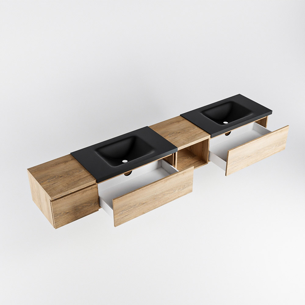 MONDIAZ BUKLA 240cm mueble de baño con módulo abierto 40 derecho Washed Oak 3 cajones. Lavabo CLOUD duble sin orificios color Urban 4 MONDIAZ BUKLA 240cm mueble de baño con módulo abierto 40 derecho Washed Oak 3 cajones. Lavabo CLOUD duble sin orificios color Urban - Imagen 4