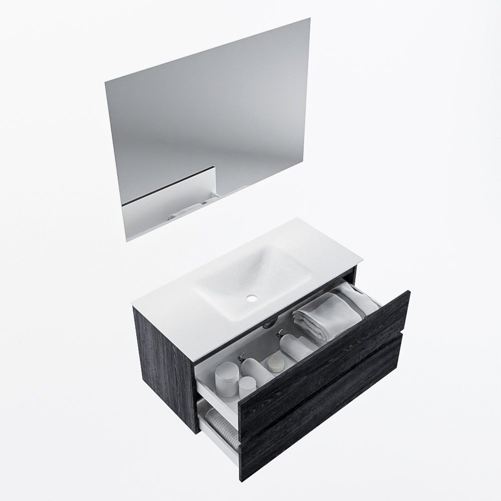 MONDIAZ VICA 100cm mueble de baño Antracite 2 cajones. Lavabo CLOUD Centro sin orificio color Talc con espejo LED. 7 MONDIAZ VICA 100cm mueble de baño Antracite 2 cajones. Lavabo CLOUD Centro sin orificio color Talc con espejo LED. - Imagen 7