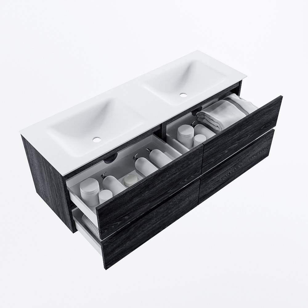 MONDIAZ VICA 140cm mueble de baño Antracite 4 cajones. Lavabo CLOUD Doble sin orificio, color Talc. 7 MONDIAZ VICA 140cm mueble de baño Antracite 4 cajones. Lavabo CLOUD Doble sin orificio, color Talc. - Imagen 7