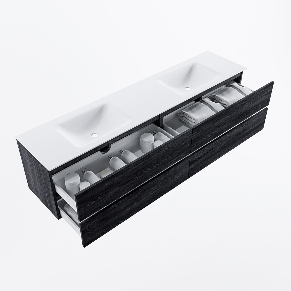 MONDIAZ VICA 200cm mueble de baño Antracite 4 cajones. Lavabo CLOUD Doble sin orificio, color Talc. 7 MONDIAZ VICA 200cm mueble de baño Antracite 4 cajones. Lavabo CLOUD Doble sin orificio, color Talc. - Imagen 7