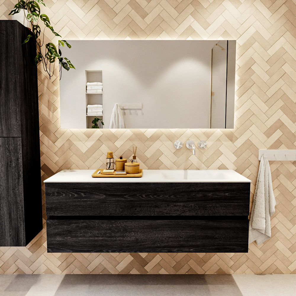 MONDIAZ VICA 140cm mueble de baño Antracite 2 cajones. Lavabo CLOUD Derecho sin orificio, color Talc. 2 color Talc.