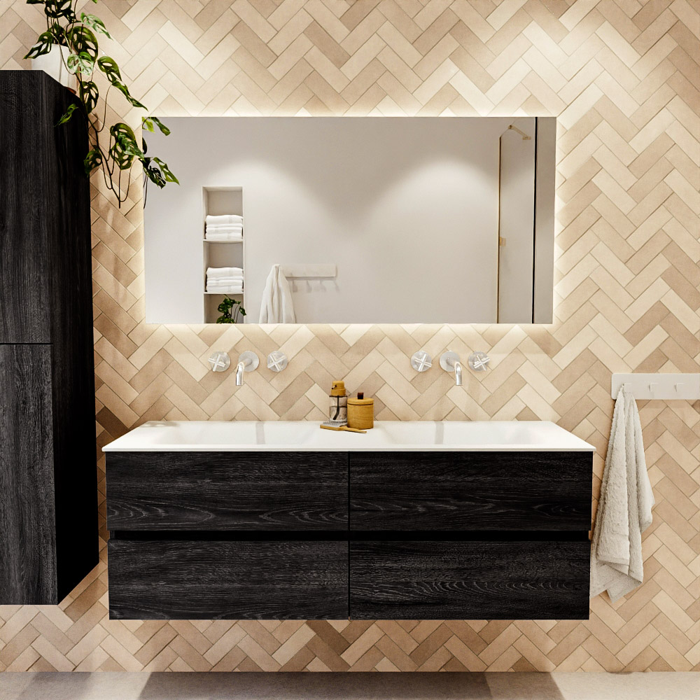 MONDIAZ VICA 140cm mueble de baño Antracite 4 cajones. Lavabo CLOUD Doble sin orificio, color Talc. 2 color Talc.