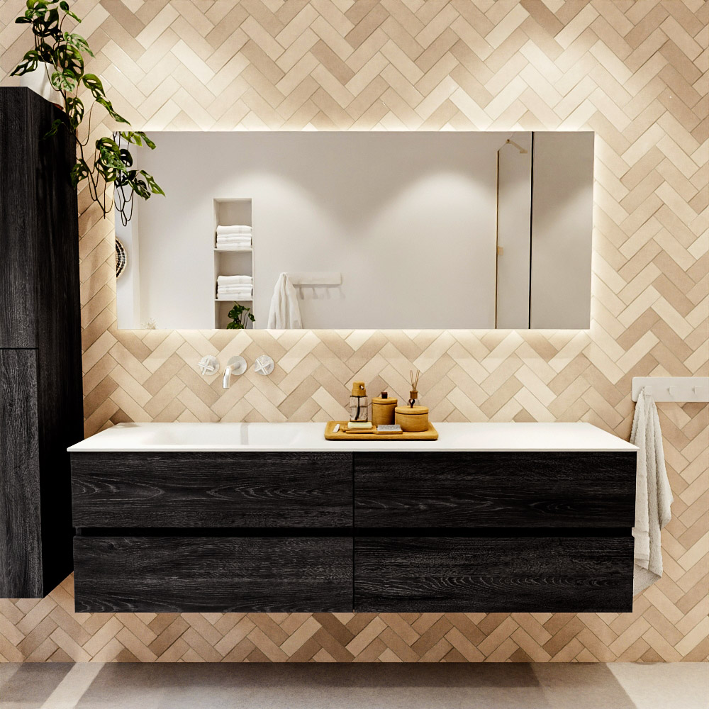 MONDIAZ VICA 170cm mueble de baño Antracite 4 cajones. Lavabo CLOUD Izquierda sin orificio, color Talc. 2 color Talc.