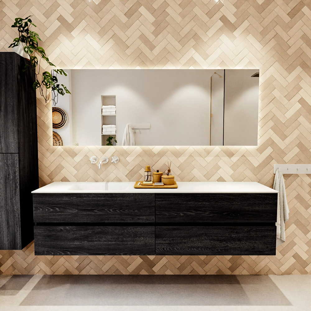 MONDIAZ VICA 190cm mueble de baño Antracite 4 cajones. Lavabo CLOUD Izquierda sin orificio, color Talc. 2 color Talc.
