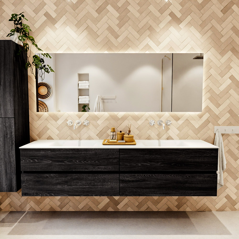 MONDIAZ VICA 200cm mueble de baño Antracite 4 cajones. Lavabo CLOUD Doble sin orificio, color Talc. 2 color Talc.